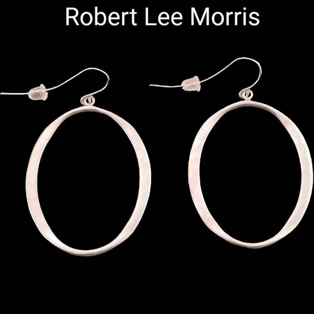 Robert Lee Morris RLM Modernist Sterling Hammered Oval Hoop Earrings